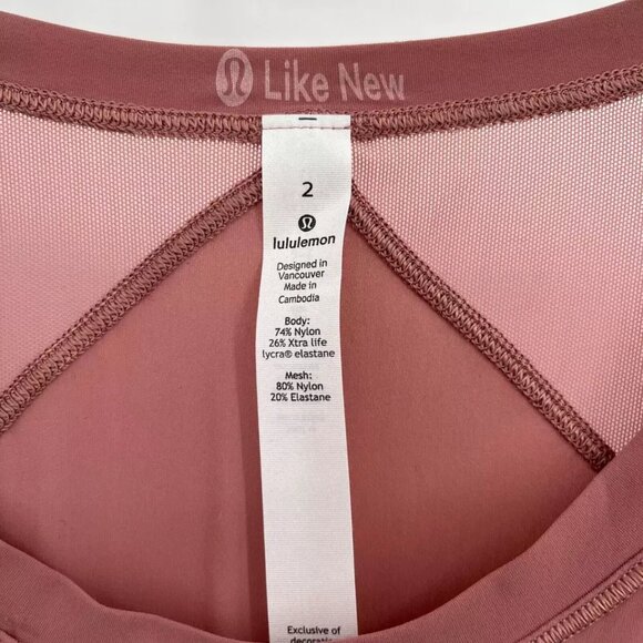 LULULEMON MIX AND MESH SHORT SLEEVE SHIRT Women Size 2 MAUVE TIE WAIST - Picture 5 of 6